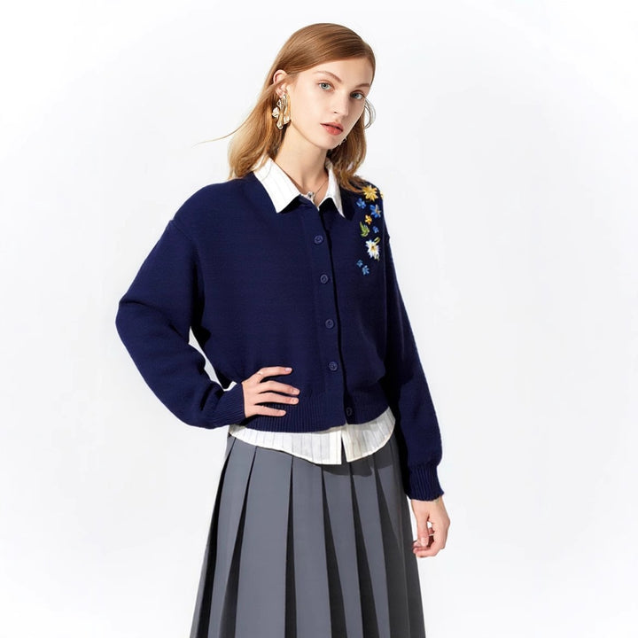Damen Strickpullover mit floralen Stickereien und lässigem Schnitt Drune