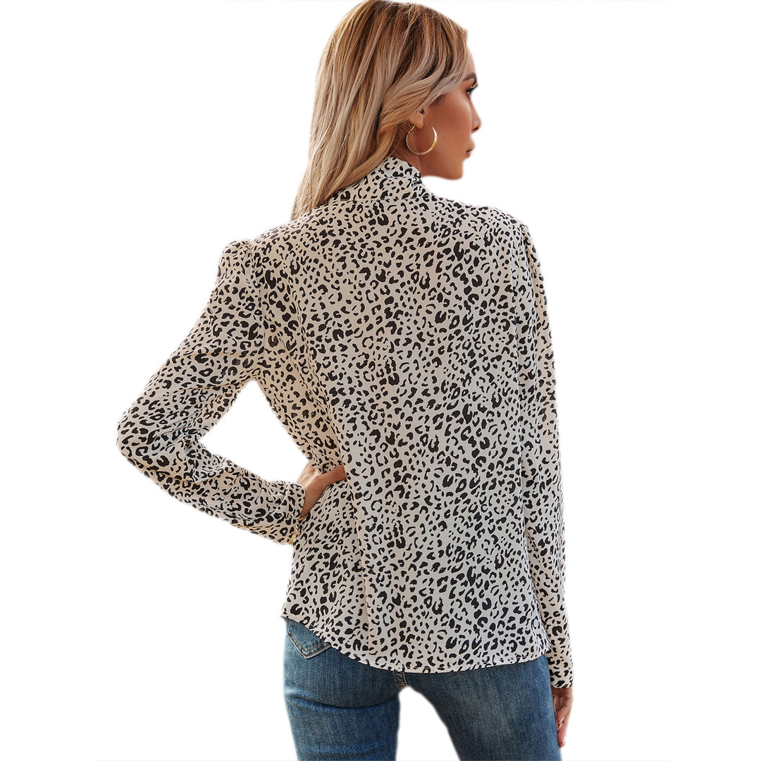 Damen elegante Bluse mit Rüschendetails und edlem Leopardenmuster Drune