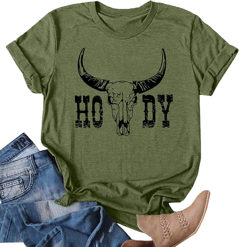 Damen Vintage-inspiriertes Grafik-T-Shirt mit Western-Schädel-Design Drune