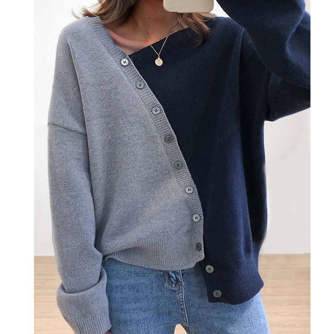 Damen Modische Strickjacke mit asymmetrischem Design und Knopfdetails Drune