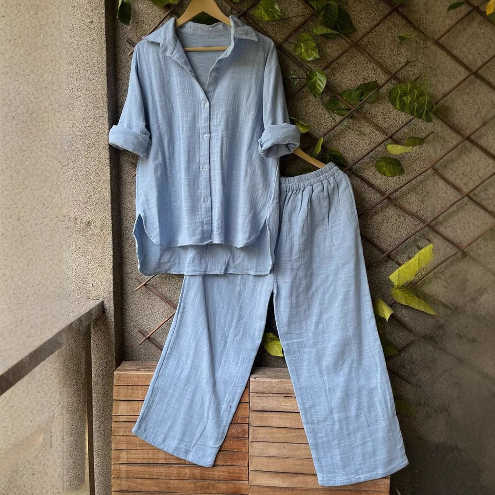 Damen lässiges Leinen-Hemd und Hose Set Drune