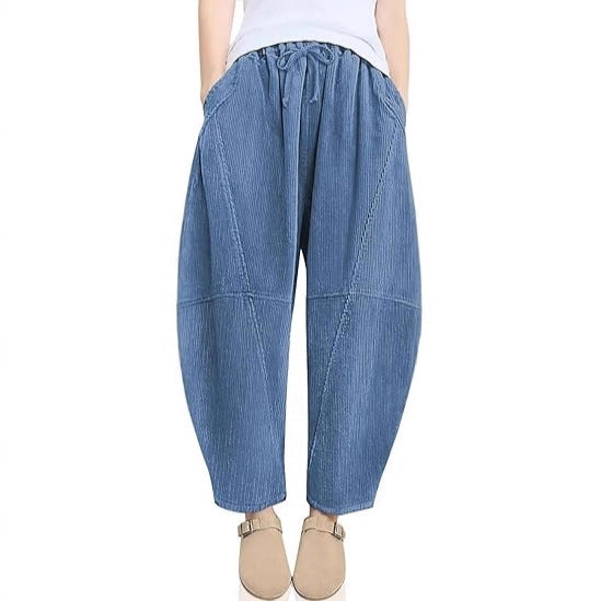 Damen raffinierte High-Waist Freizeithose mit Kordelzug Drune