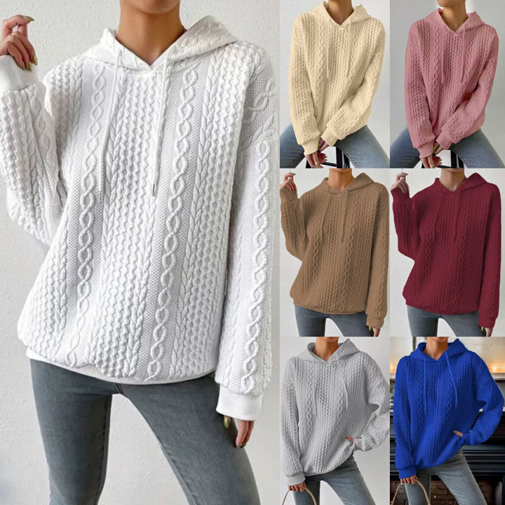 Damen Hochwertiger Strickpullover mit Kapuze und dekorativem Zopfmuster Drune