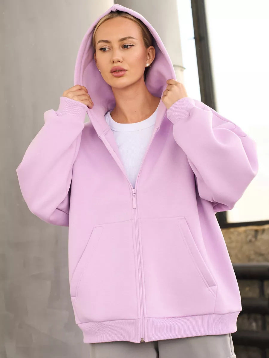 Damen oversized Kapuzenjacke mit durchgehendem Reißverschluss Drune