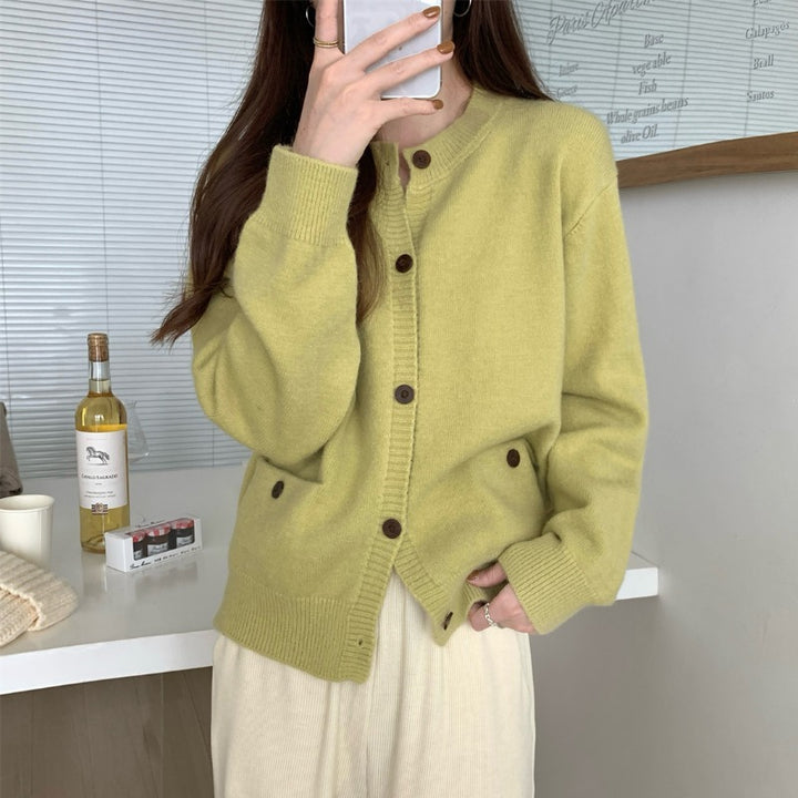 Damen gemütlicher Strickcardigan mit praktischen Taschen und Knopfverschluss Drune
