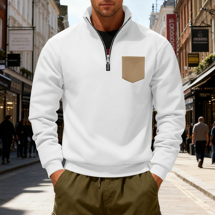 Herren modischer Sweatshirt mit halbem Reißverschluss und aufgesetzter Tasche Drune