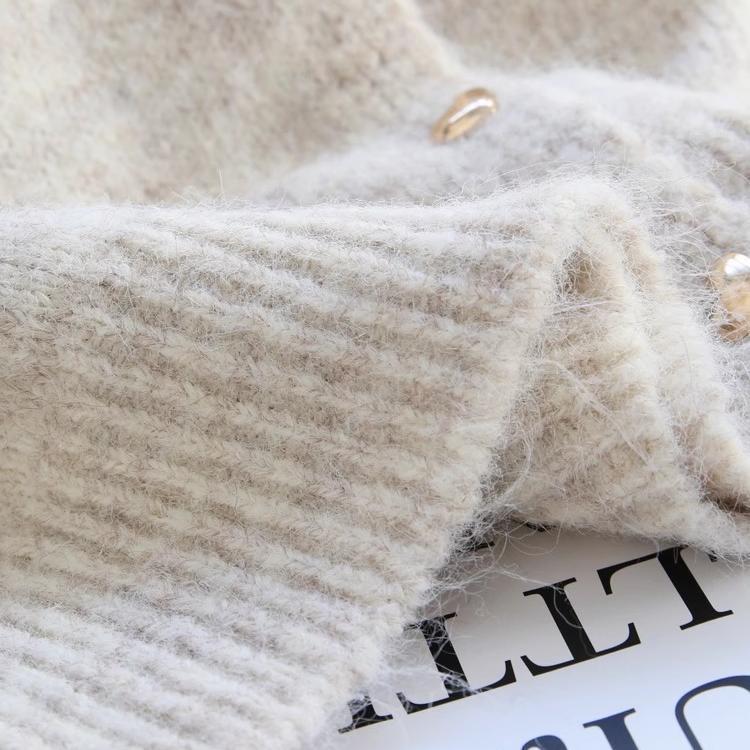 Damen kuschelige Strickjacke mit Herzknopf-Details und Schleifenakzent Drune