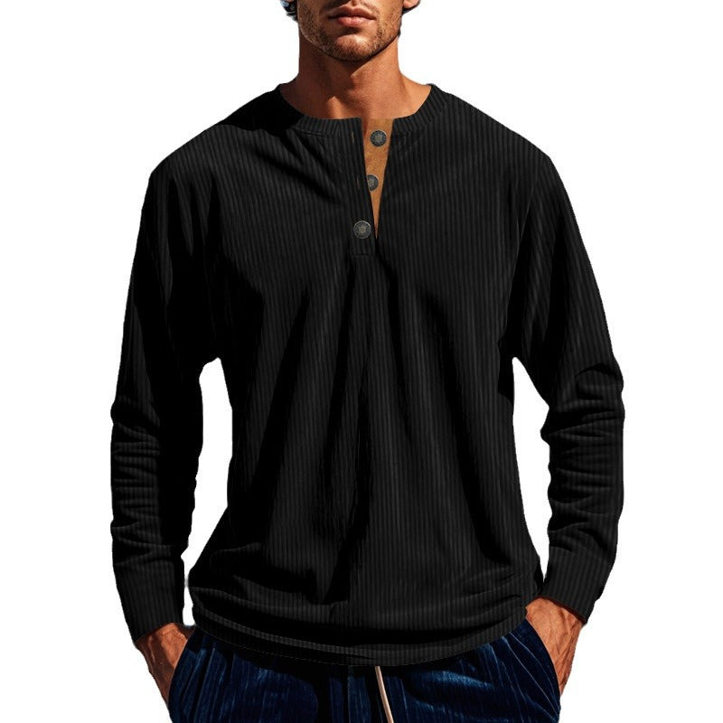 Herren nan geripptes Henley-Longsleeve mit Stehkragen, verdeckter Knopfleiste und relaxed Fit Drune