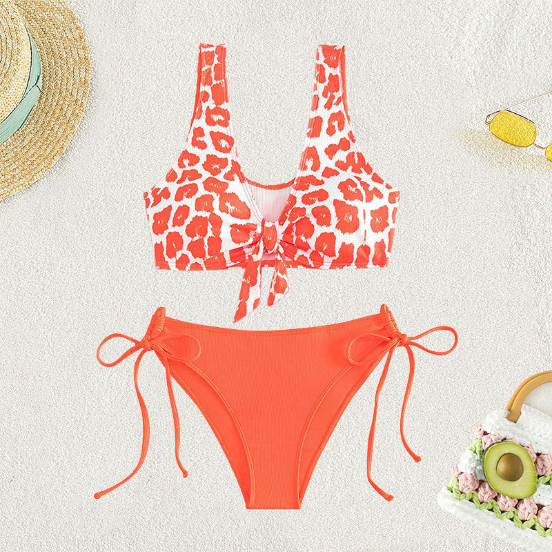 Damen Triangel-Bikini Set mit verspieltem Leopardenmuster und praktischen Bindebändern Drune