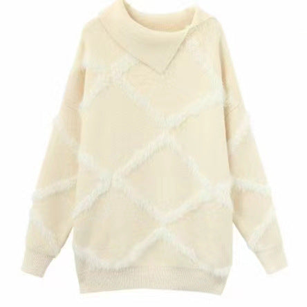 Damen Großer Strickpullover mit geometrischem Muster und hohem Kragen Drune