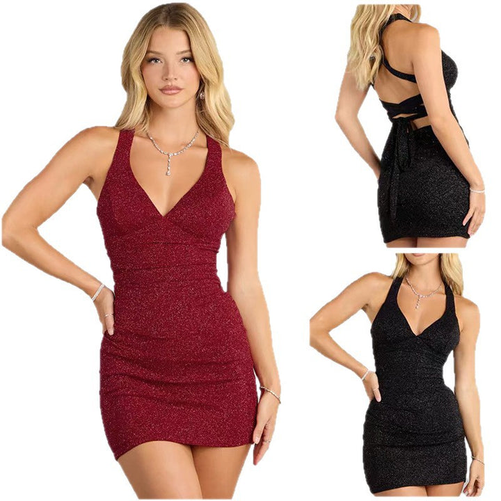 Damen Funktionskleid mit zartem Glitzereffekt und schickem V-Ausschnitt Drune