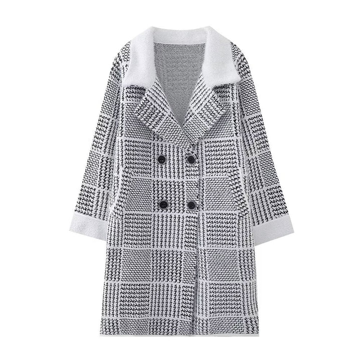 Damen modische Übergangsjacke mit strukturiertem Karomuster und eleganter Knopfleiste Drune
