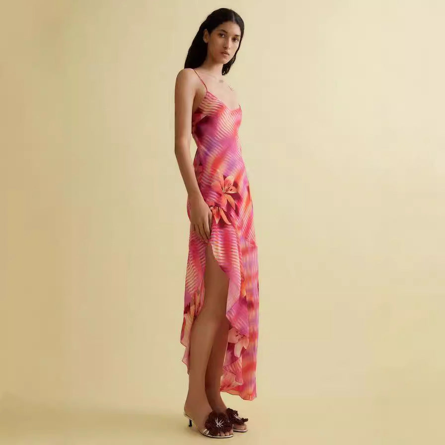 Damen Sommerliches Maxikleid mit asymmetrischem Saum und floralem Design Drune