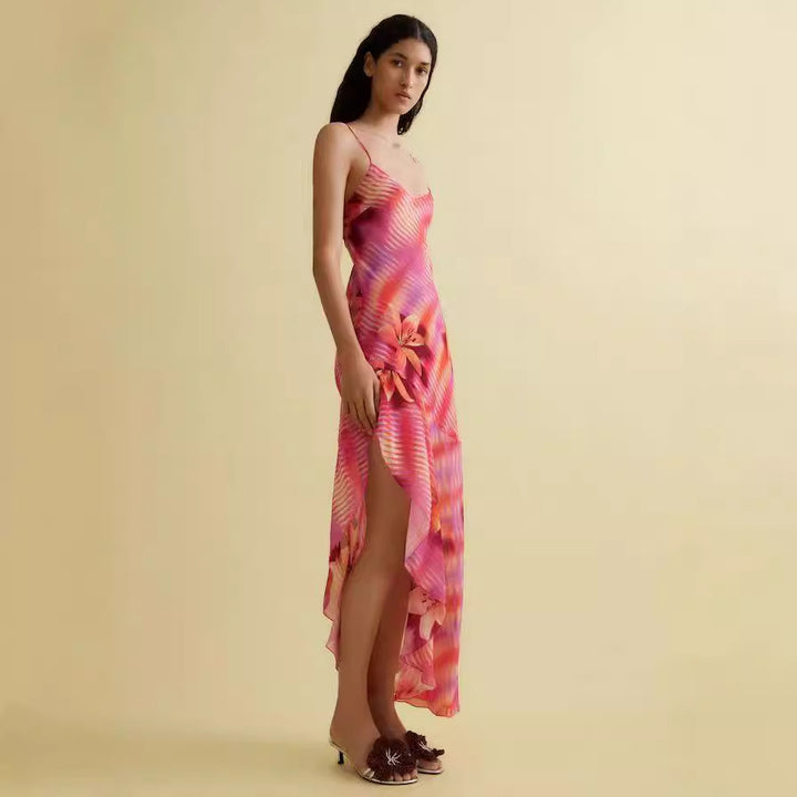 Damen Sommerliches Maxikleid mit asymmetrischem Saum und floralem Design Drune