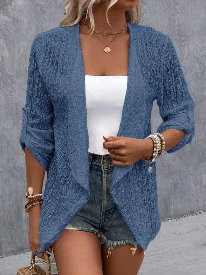 Damen Leichte Strickjacke mit asymmetrischem Schnitt und 3/4-Ärmeln Drune