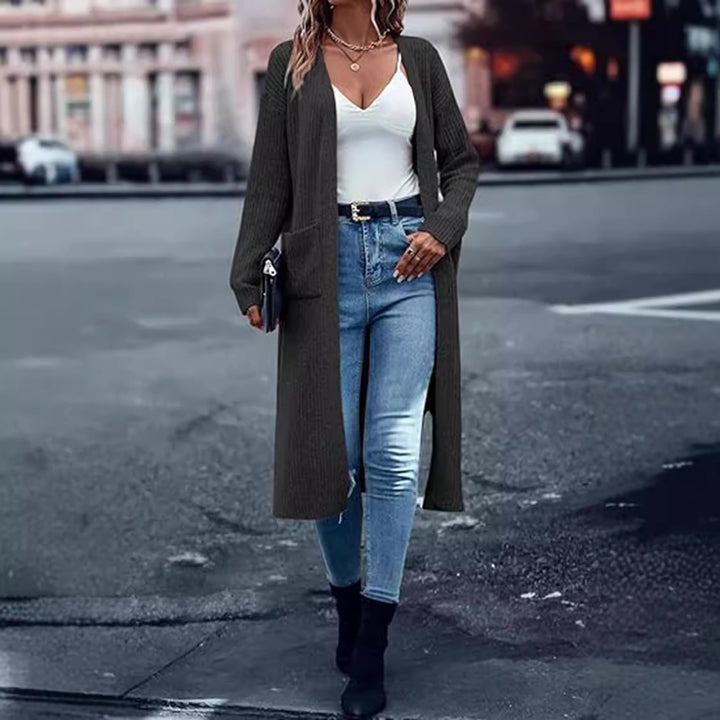 Damen Strickmantel mit offenen Vorderteilen und praktischen Taschen Drune