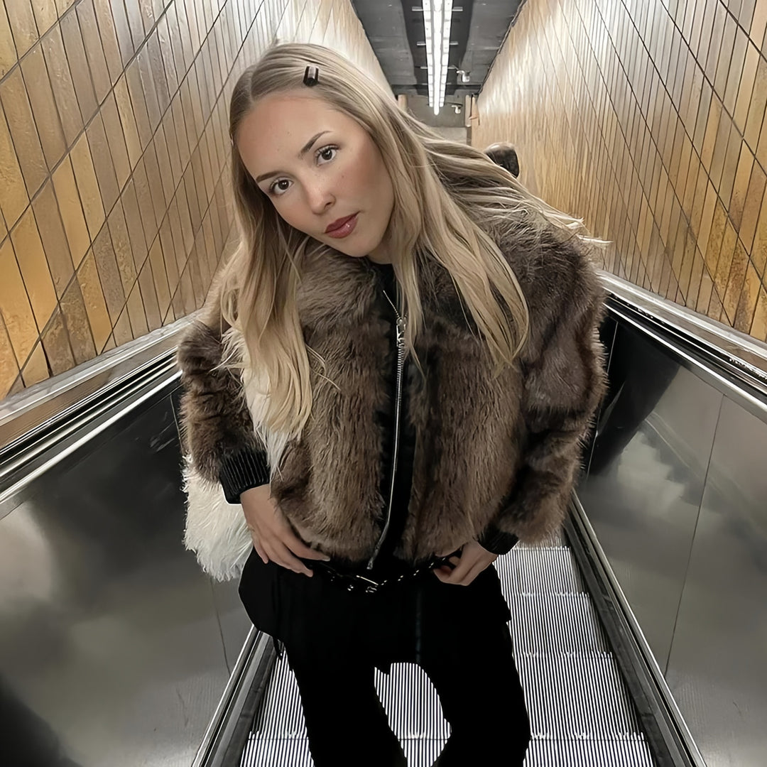 Damen Kunstpelzjacke mit voluminösen Ärmeln Drune