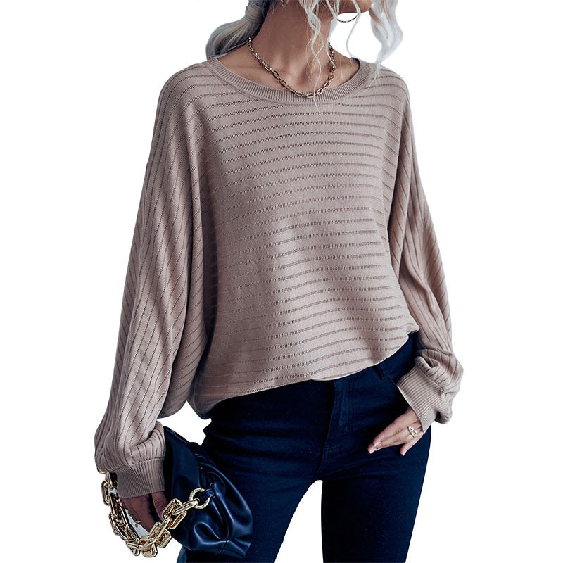 Damen lässiger Strickpullover mit modernem Rippenmuster und weitem Schnitt Drune