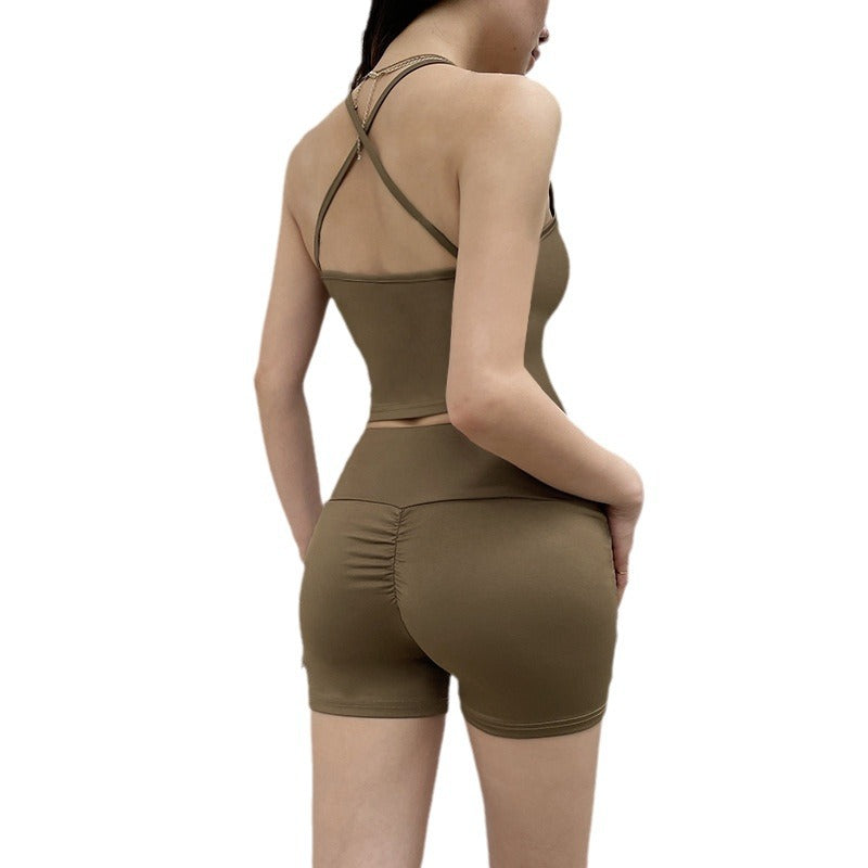 Damen Sportliches Top- und Shorts-Set mit verstellbarem Bund und elastischem Material Drune