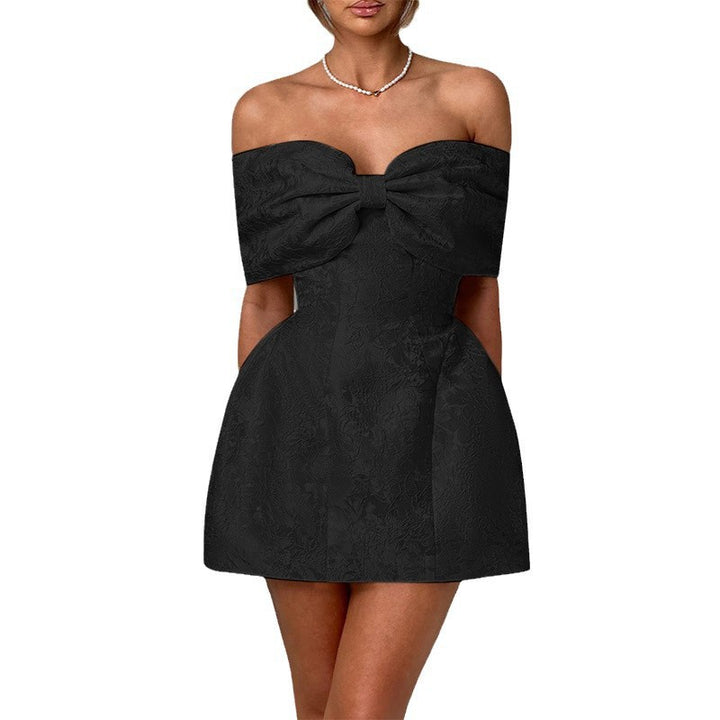 Damen Off-Shoulder Cocktailkleid mit elegantem Blumenmuster und aufwendiger Rüschenverzierung Drune
