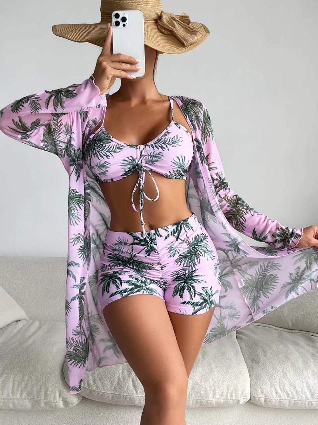 Drune | Dreiteilige Bluse mit hoher Taille und langen Ärmeln mit Kordelzug