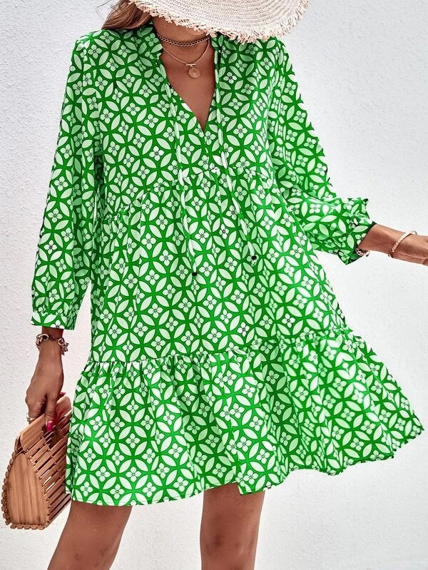 Damen Boho-Style Sommerkleid mit fließendem Schnitt und Rüschendetails Drune
