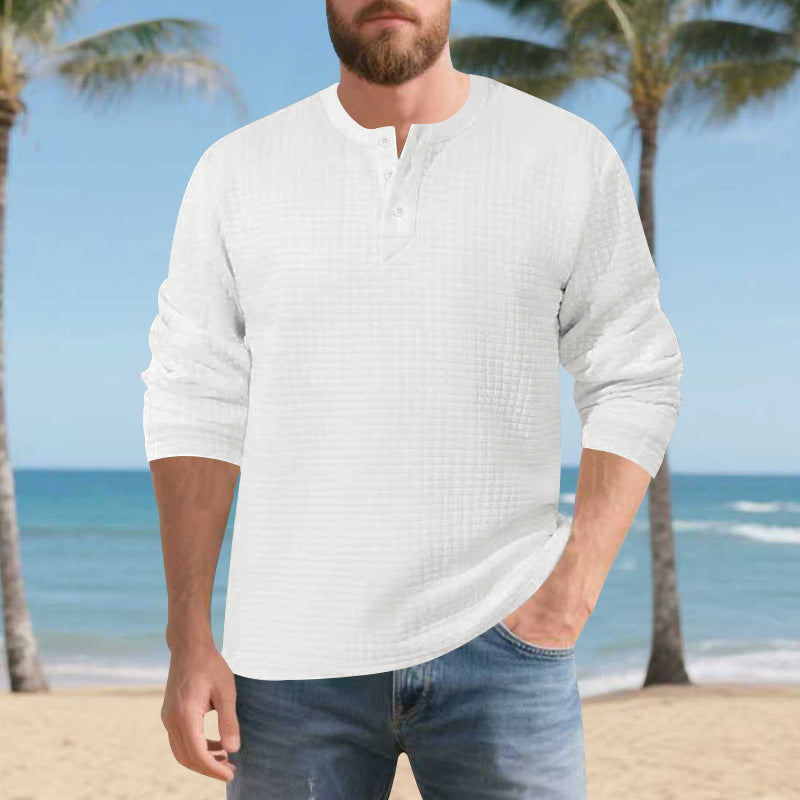 Herren Elegantes Langarmshirt mit Knopfleiste und strukturiertem Stoff Drune