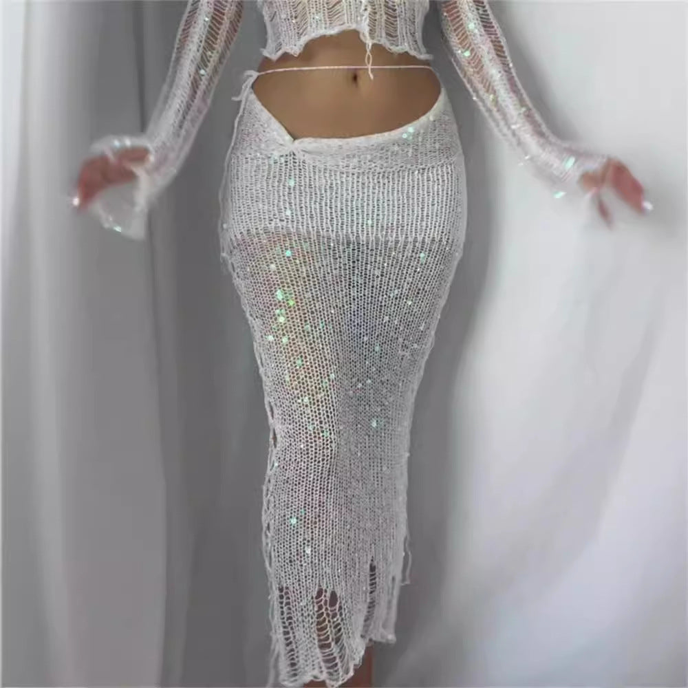 Damen Funkelnde Netzhose mit glitzernden Pailletten und elegantem Design Drune