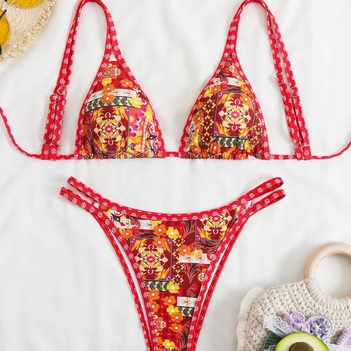 Damen Triangel-Bikini-Set mit verstellbaren Trägern und floralem Muster Drune