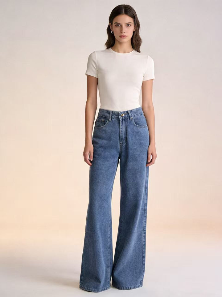 Damen nan hochgeschnittene extra-lange Schlagjeans mit weitem Bein und cleanem Five-Pocket-Schnitt Drune