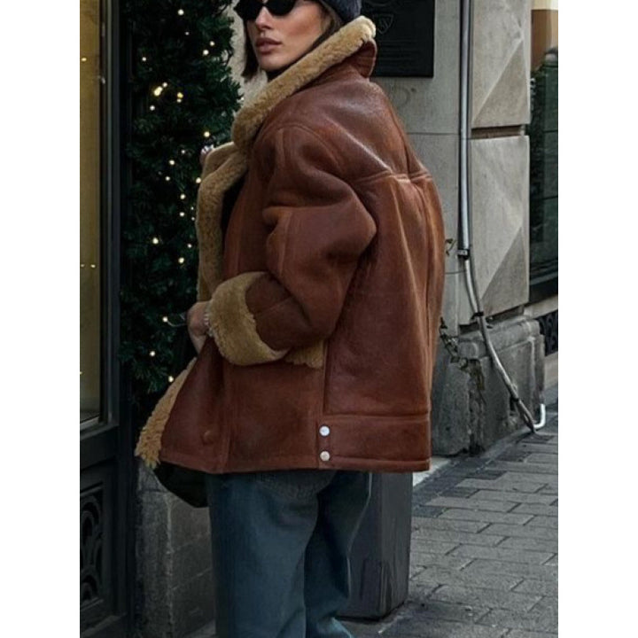 Damen lässiger Pelzmantel mit oversized Schnitt Drune
