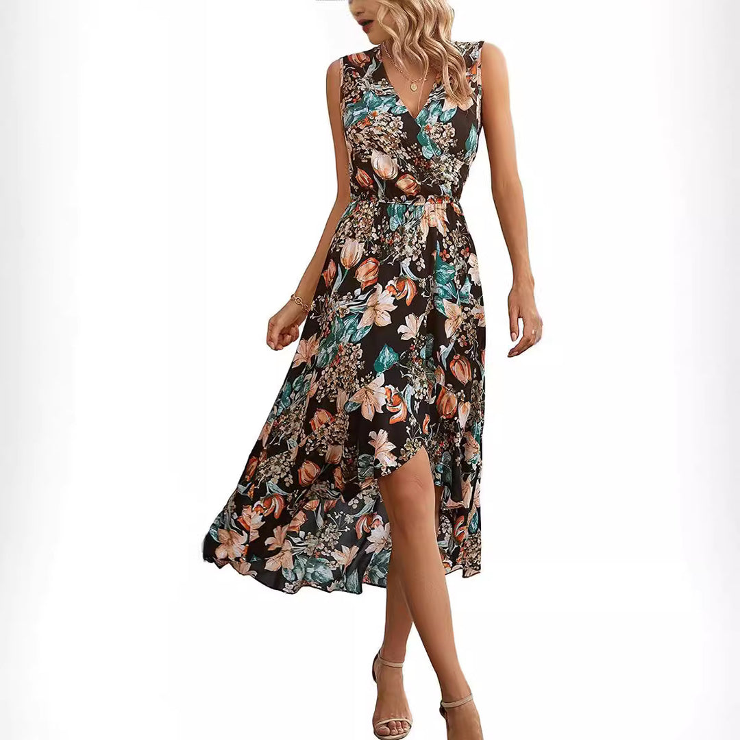 Damen Maxi- Kleid mit floralen Akzenten und schwingendem Saum Drune