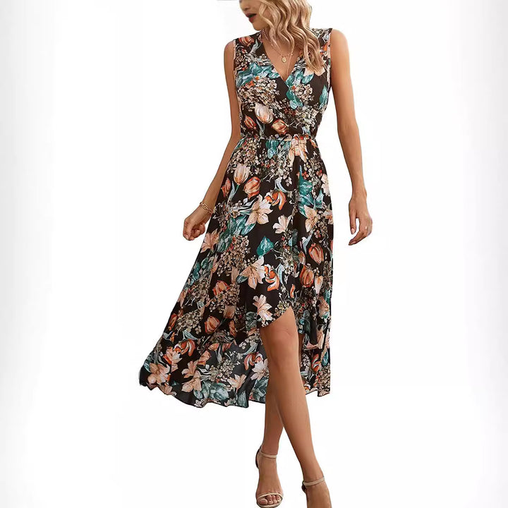 Damen Maxi- Kleid mit floralen Akzenten und schwingendem Saum Drune