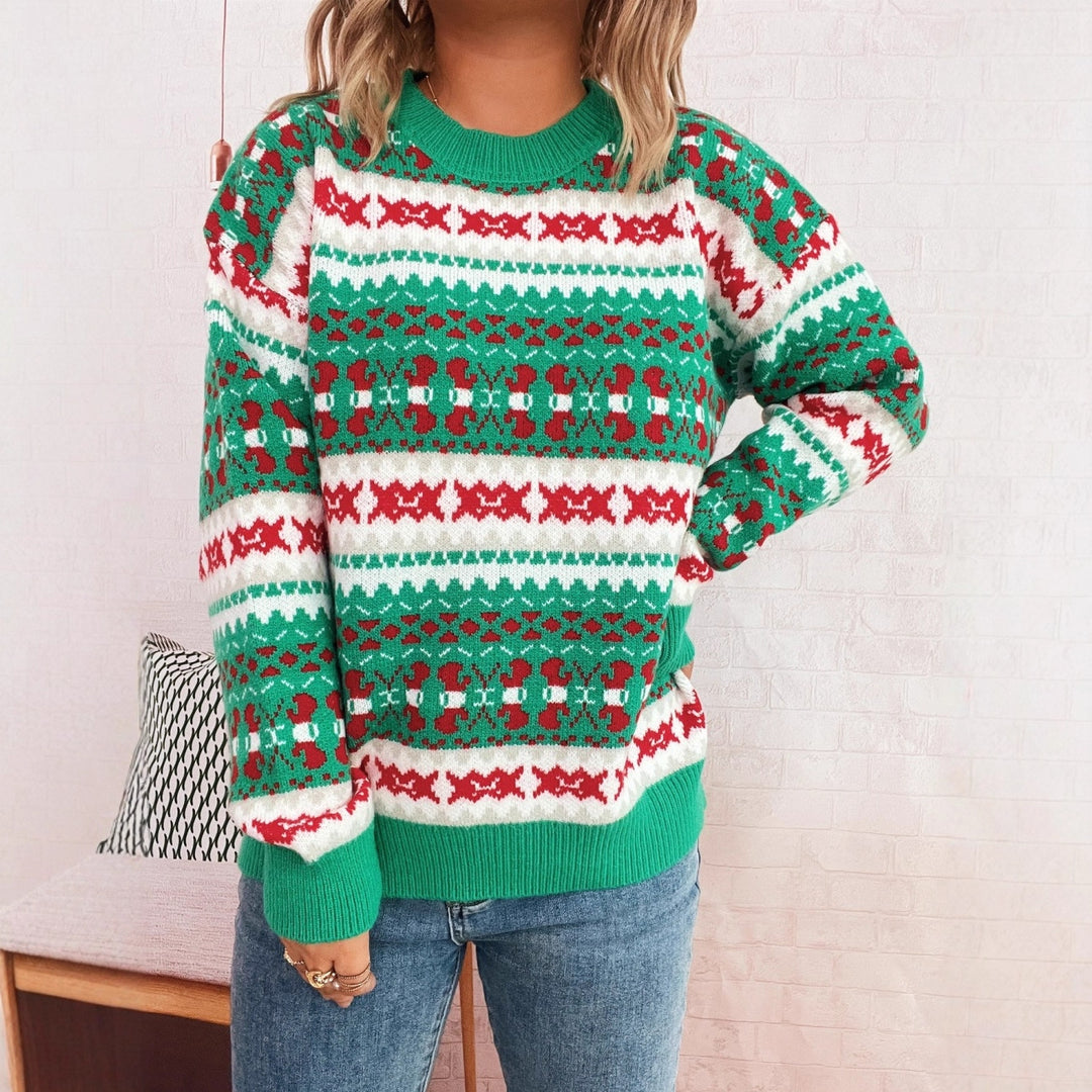 Damen Weihnachts-Pullover mit festlichem Motiv und lockerer Passform Drune