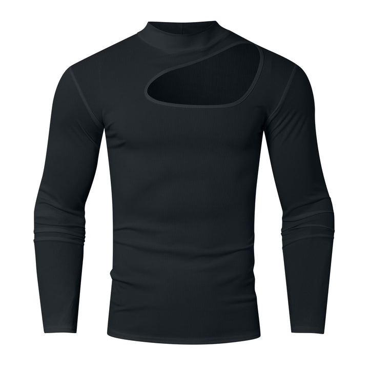 Damen nan eng anliegendes Langarm-Oberteil aus feinem Rippjersey mit asymmetrischem Schulter-Ausschnitt und hohem Kragen Drune