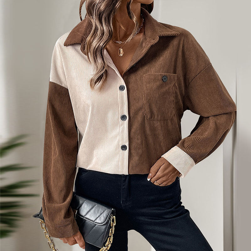 Damen Cordbluse mit kontrastierenden Stoffdetails Drune