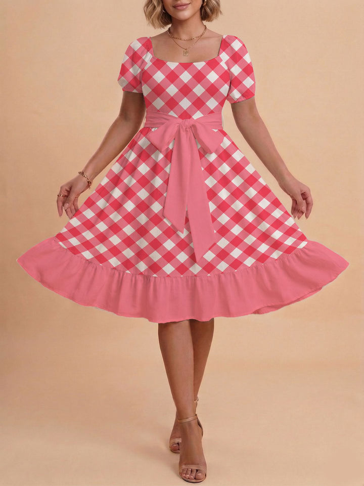 Damen Midikleid mit verspieltem Druck und tailliertem Schnitt Drune