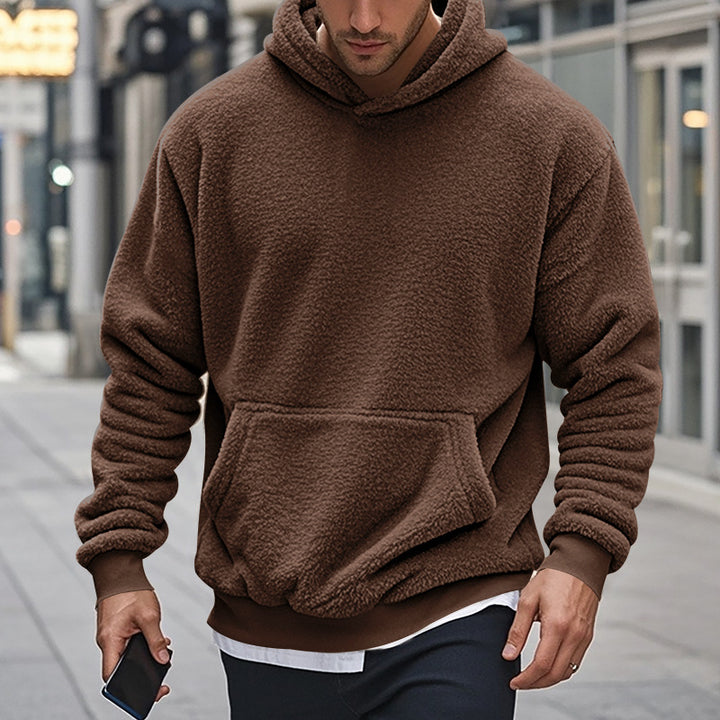 Herren Hoodie aus kuscheligem Teddy-Fleece mit Kängurutasche und breiten Bündchen Drune