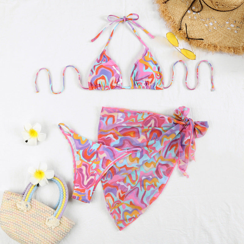 Damen Triangel-Bikini mit hochwertigem Bindeband und modischer Wickelrock-Optik Drune