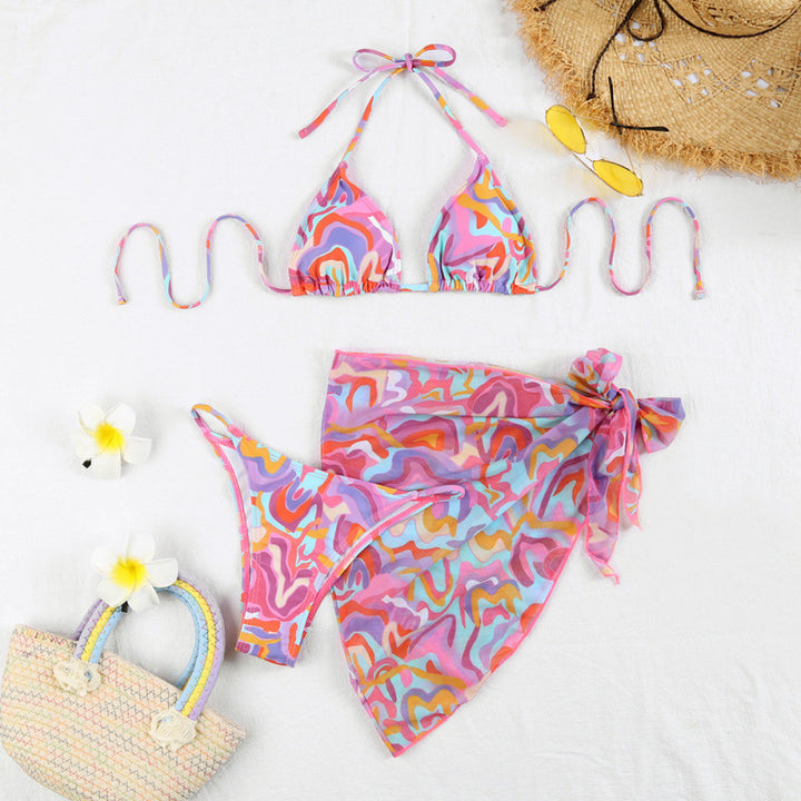 Damen Triangel-Bikini mit hochwertigem Bindeband und modischer Wickelrock-Optik Drune