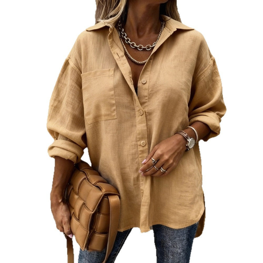 Damen Leichte und lässige Bluse mit Brusttasche Drune