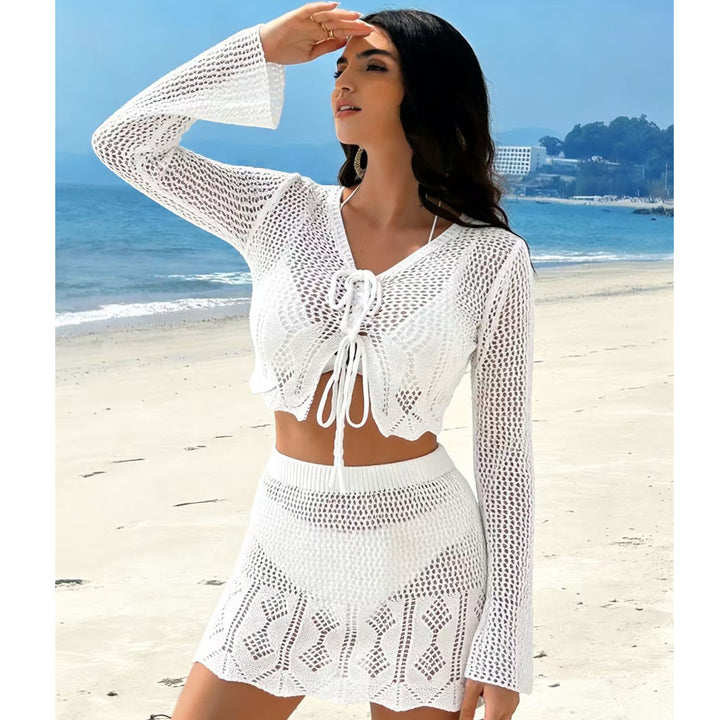 Damen Häkel-Crop-Top und Minirock Set Drune