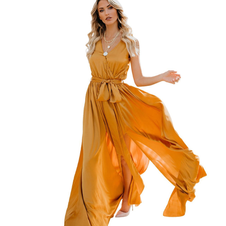 Damen Elegantes Maxikleid mit fließendem Rock und schlichter Silhouette Drune