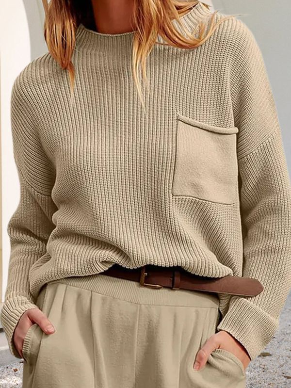 Damen Strickpullover mit weitem Schnitt und praktischer Brusttasche Drune