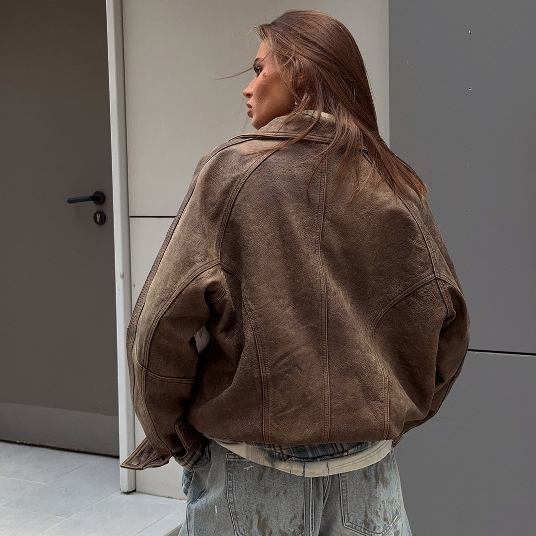 Damen Lederjacke mit lässigem Schnitt und oversized Passform Drune