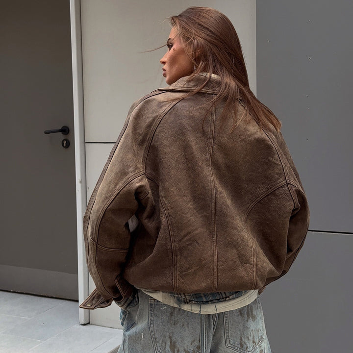 Damen Lederjacke mit lässigem Schnitt und oversized Passform Drune