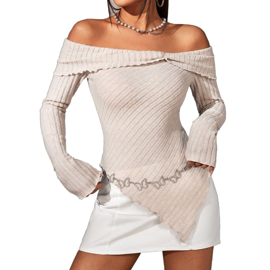 Damen Off-Shoulder Oberteil mit dekorativen Rüschendetails und modischem Bindeband Drune