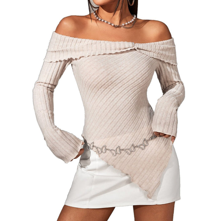 Damen Off-Shoulder Oberteil mit dekorativen Rüschendetails und modischem Bindeband Drune
