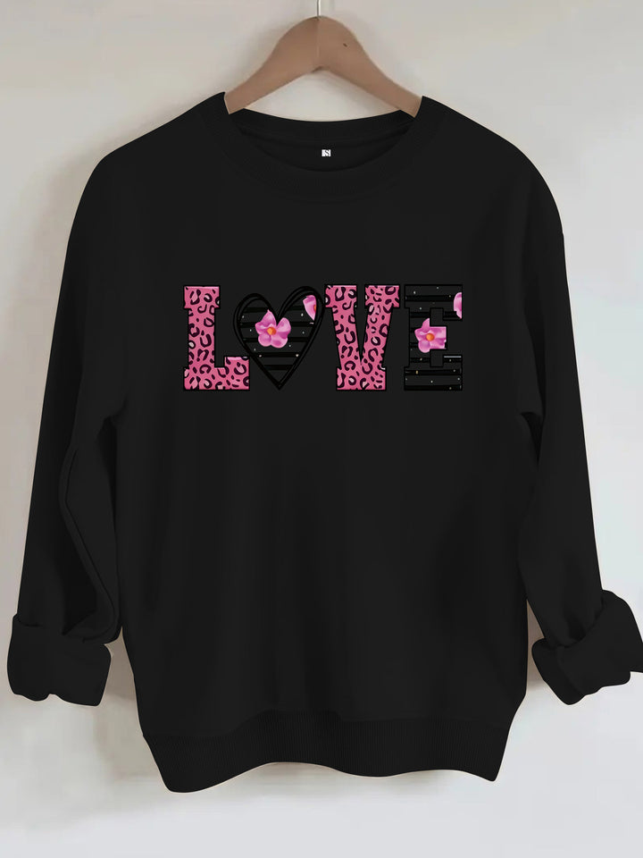 Damen Sweatshirt mit modernem Leopardenherz-Design und komfortablem Schnitt Drune
