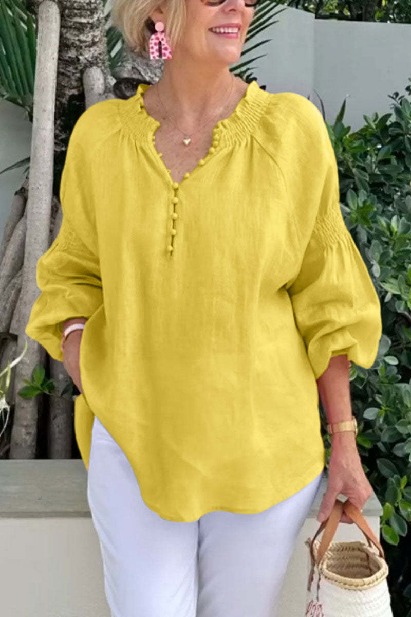 Damen luftige Bluse mit Smock-Ärmeln Drune